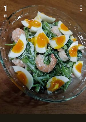夢咲き菜とたまごのえびサラダ-レシピのメイン写真