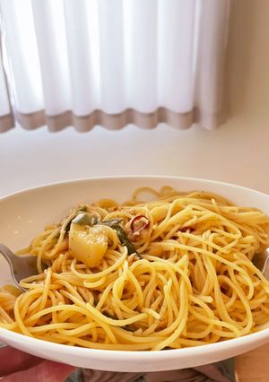 昨日のアヒージョの残りオイルパスタ-レシピのメイン写真
