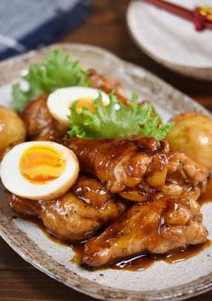 手羽元と卵のこってり黒酢煮【作り置き】-レシピのメイン写真