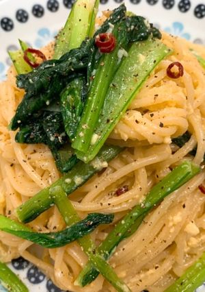 小松菜と卵の和風ペペロンチーノ-レシピのメイン写真