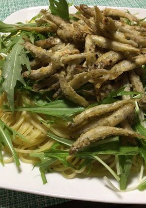 ワカサギと水菜のパスタ-レシピのメイン写真