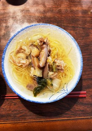 甘辛豚こま葉野菜の白だし煮麺-レシピのメイン写真