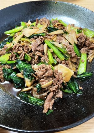 牛肉と舞茸と小松菜のオイスターソース炒め-レシピのメイン写真