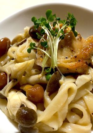鮭川産きのこと鶏肉の旨味まるごとパスタ-レシピのメイン写真