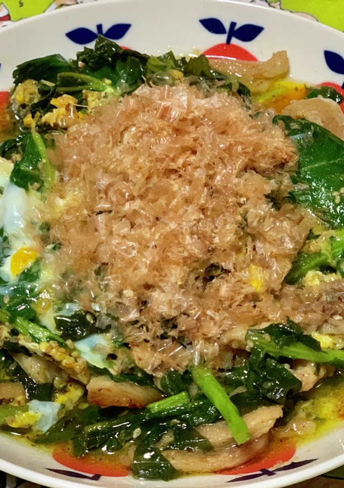 のらぼう菜と鶏皮の卵とじ-レシピのメイン写真