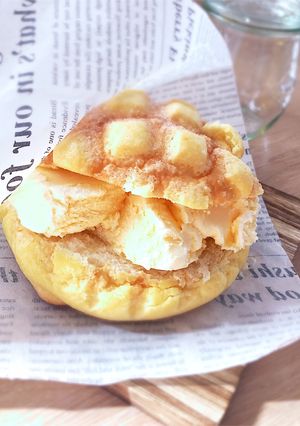 冷たく食べるアイスメロンパンカフェおやつ-レシピのメイン写真