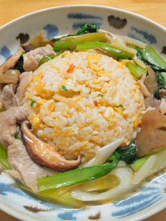 豚こま肉に小松菜とザーサイのあんかけ炒飯-レシピのメイン写真