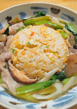 豚こま肉に小松菜とザーサイのあんかけ炒飯-レシピのメイン写真