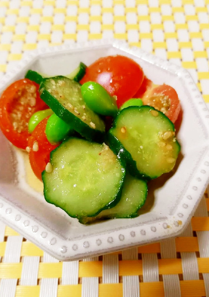きゅうりとミニトマトと枝豆の胡麻和え-レシピのメイン写真