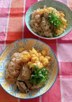 牡蠣の炊き込みご飯卵そぼろかけ-レシピのメイン写真