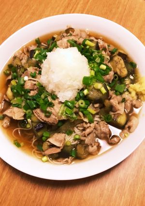 豚バラと茄子でミゾレぶっかけ素麺-レシピのメイン写真