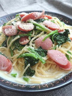 飲めるほうれん草とウインナーのスープスパ-レシピのメイン写真