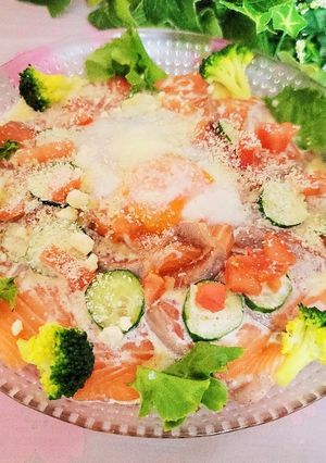 シーザーサラダ風サーモンカルパッチョ-レシピのメイン写真