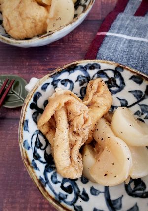 レンジで簡単！かぶと油揚げの塩もつ煮風-レシピのメイン写真