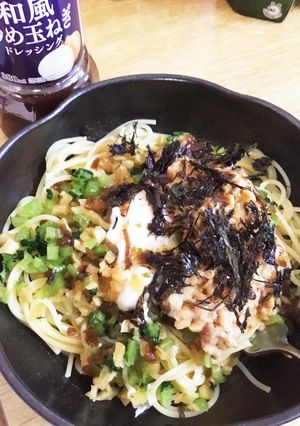 ひきわり納豆と野沢菜漬けのパスタ-レシピのメイン写真