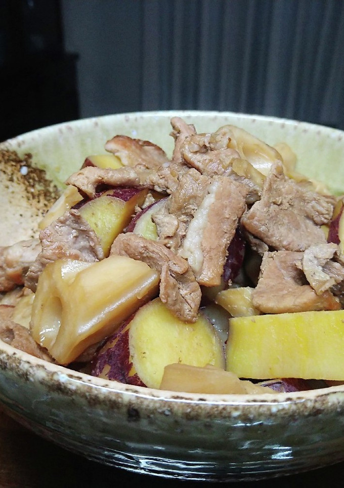 豚こまとさつまいもと蓮根の甘辛煮-レシピのメイン写真