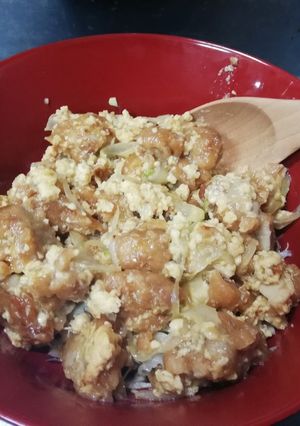 鶏から揚げリメイク！鳥から卵とじ丼-レシピのメイン写真