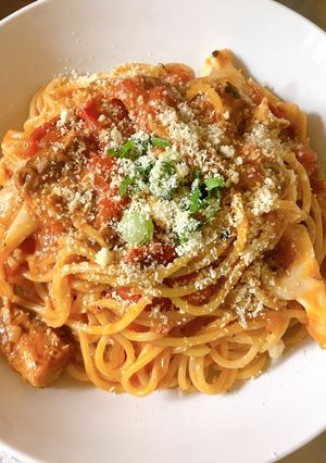 超簡単サバ水煮缶で作る「サバトマパスタ」-レシピのメイン写真