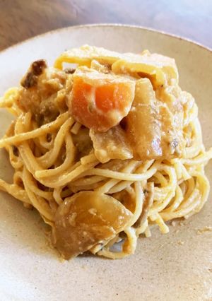 残りカレーリメイクの豆乳クリームパスタ-レシピのメイン写真