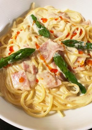アスパラベーコンカルボナーラ-レシピのメイン写真