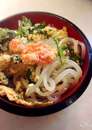 しらたきと明太子（たらこ）と春菊の卵炒め-レシピのメイン写真