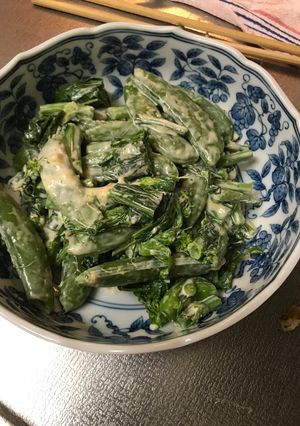 スナップエンドウと菜の花の胡麻味噌マヨ-レシピのメイン写真
