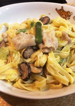 春キャベツと白味噌と豆乳の豚しゃぶパスタ-レシピのメイン写真