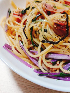 水菜と塩昆布のパスタ-レシピのメイン写真