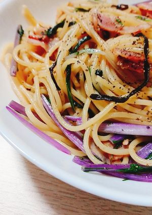水菜と塩昆布のパスタ-レシピのメイン写真