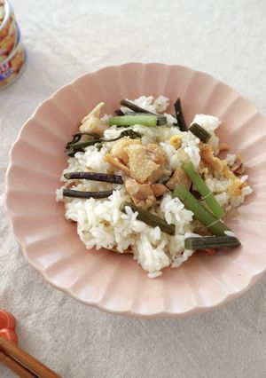 焼き鳥の缶詰と山菜の炊き込みご飯-レシピのメイン写真