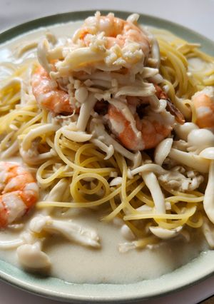ブナピーと海老の柚子胡椒豆乳クリームパスタ-レシピのメイン写真