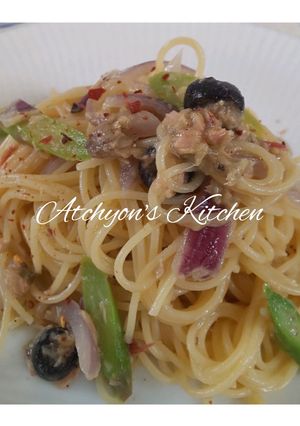 簡単！紫玉ねぎアスパラツナの冷製パスタ-レシピのメイン写真