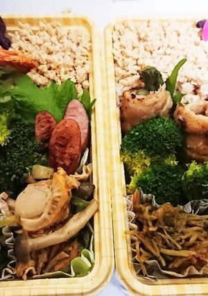 【夫婦弁当⑩】鳥そぼろと残り物-レシピのメイン写真