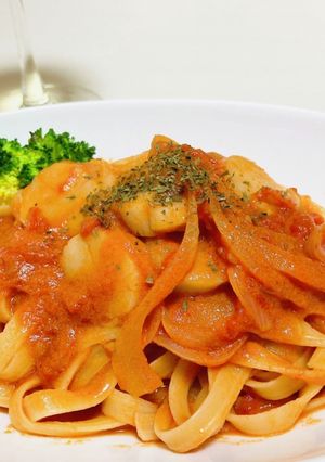 ホタテのクリームトマトパスタ-レシピのメイン写真