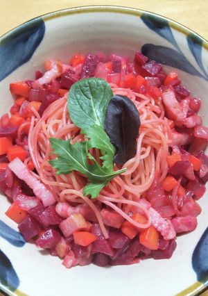 ビーツとベーコンのパスタ-レシピのメイン写真