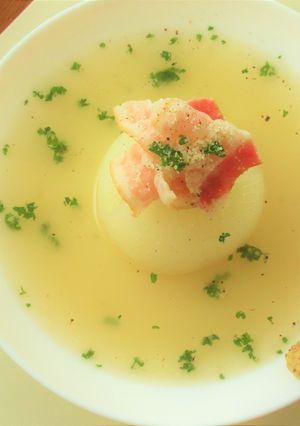 レンチン簡単！新玉ねぎとベーコンのスープ-レシピのメイン写真