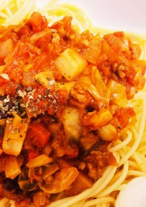 ミート×2野菜たっぷりミートソースパスタ-レシピのメイン写真