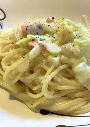 白菜と鮭のクリームパスタ-レシピのメイン写真