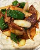 牛焼肉用と玉ねぎピーマンのオイスター炒め