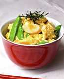 チーかまときぬさやの卵とじ丼