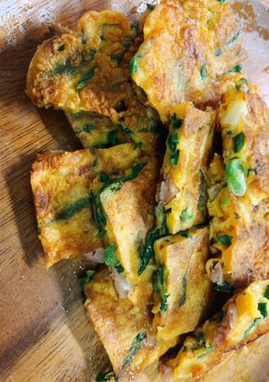 葉玉ねぎの葉☆チーズ　キムチ　チヂミ-レシピのメイン写真