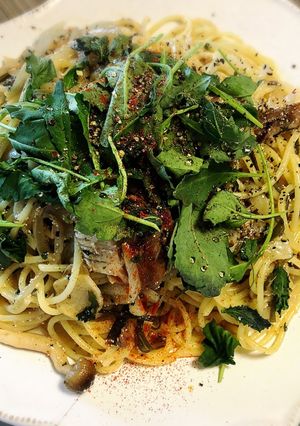 血圧対策、イワシ水煮缶でオイルパスタ-レシピのメイン写真
