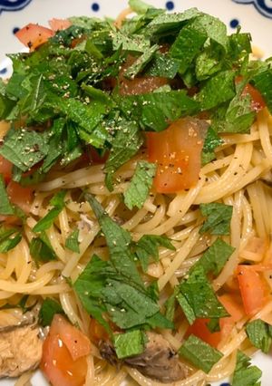 サバとトマトと大葉のさっぱり和風パスタ-レシピのメイン写真