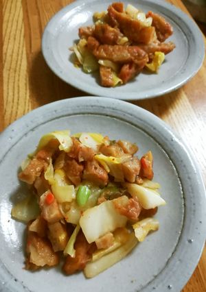 野菜入り薩摩揚げとキャベツの炒めもの-レシピのメイン写真