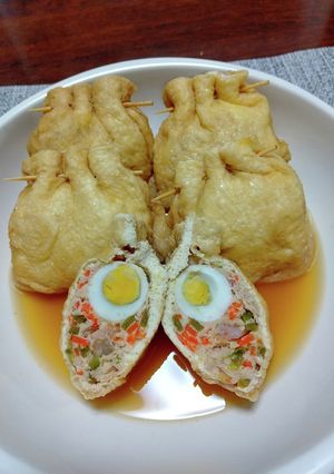 油揚げのふくろ煮(海老、うずら卵を入れ)-レシピのメイン写真