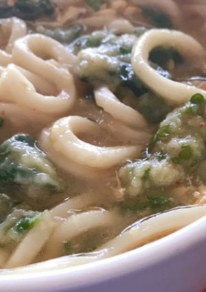 トロリンと旨い♡春菊の天ぷらかき卵うどん-レシピのメイン写真