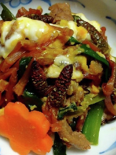 つくしとわけぎ・肉の卵とじ-レシピのメイン写真