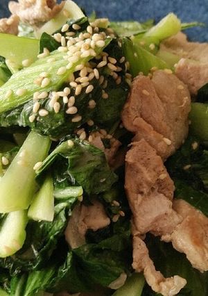 青梗菜と豚こま肉のごましゃぶだれ炒め-レシピのメイン写真