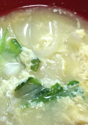 新玉ねぎと小松菜のかき玉味噌汁-レシピのメイン写真