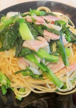 のらぼう菜とわけぎの和中華風パスタ-レシピのメイン写真